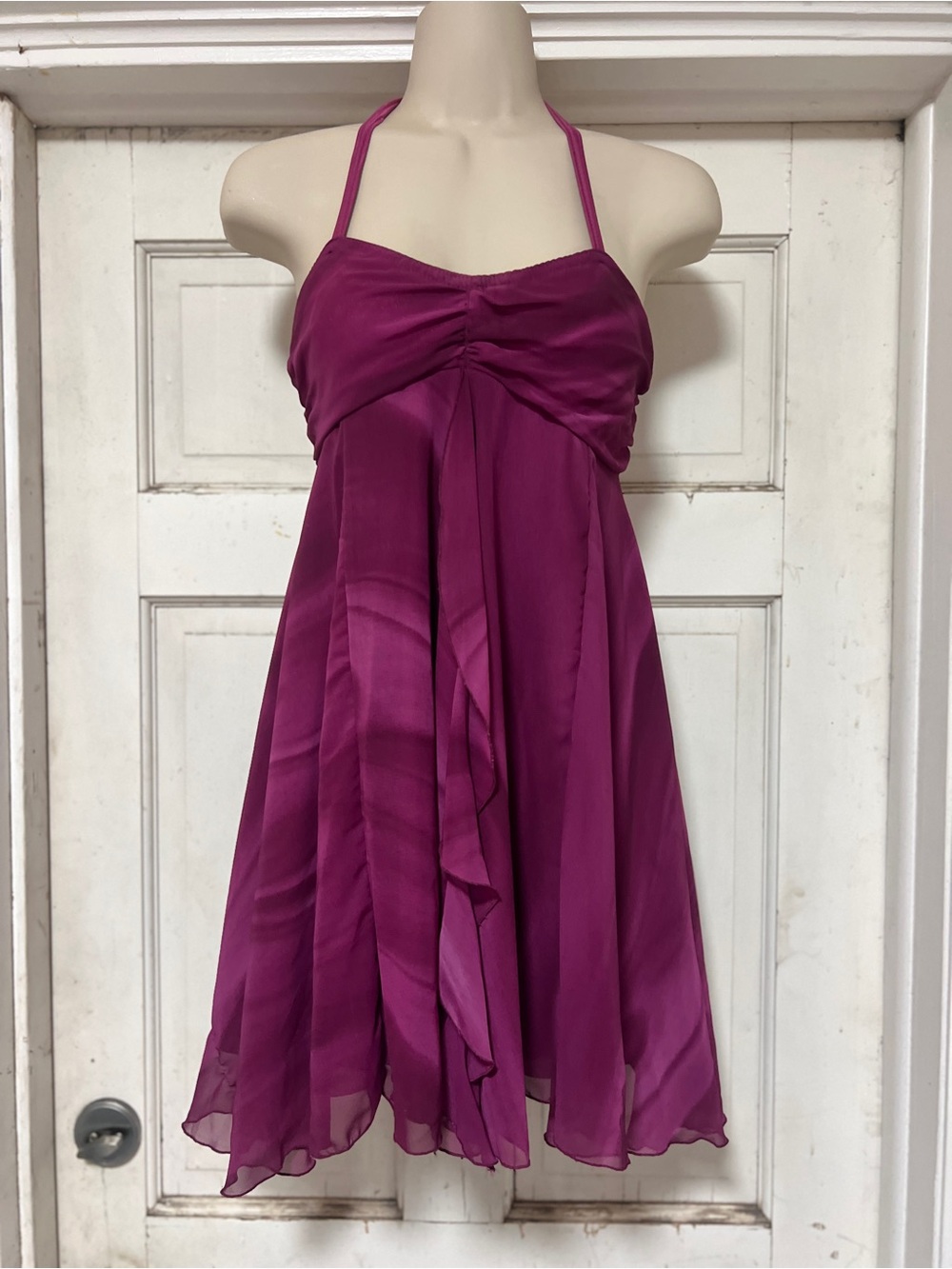 Fuchsia Halter Chiffon Dancer Dress Leotard Costume XS